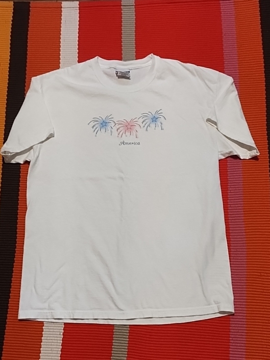 Made in America Tops - America Firework Graphic Short Sleeve Tee - White NWOT Size Large